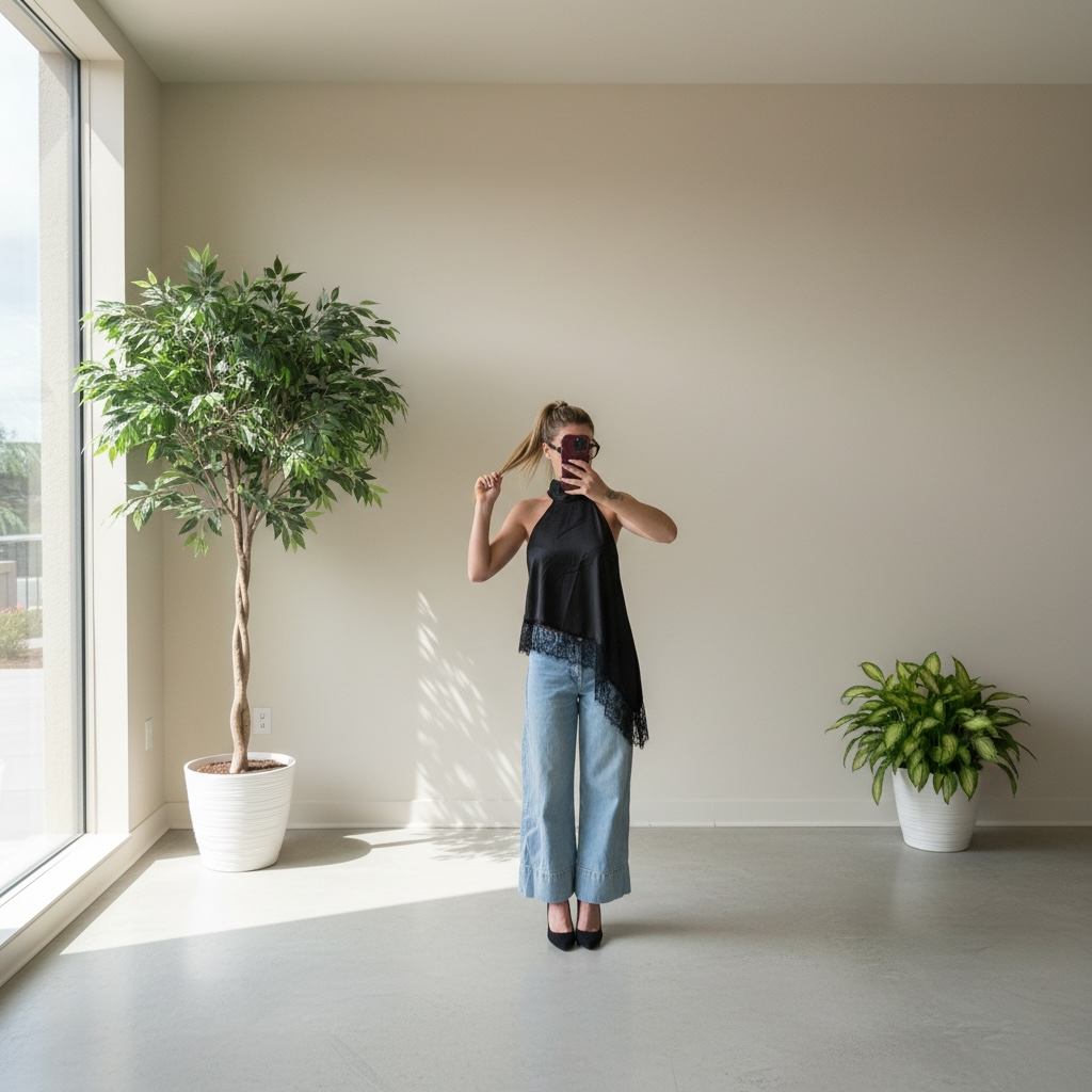 Top Asymétrique en Satin et Dentelle