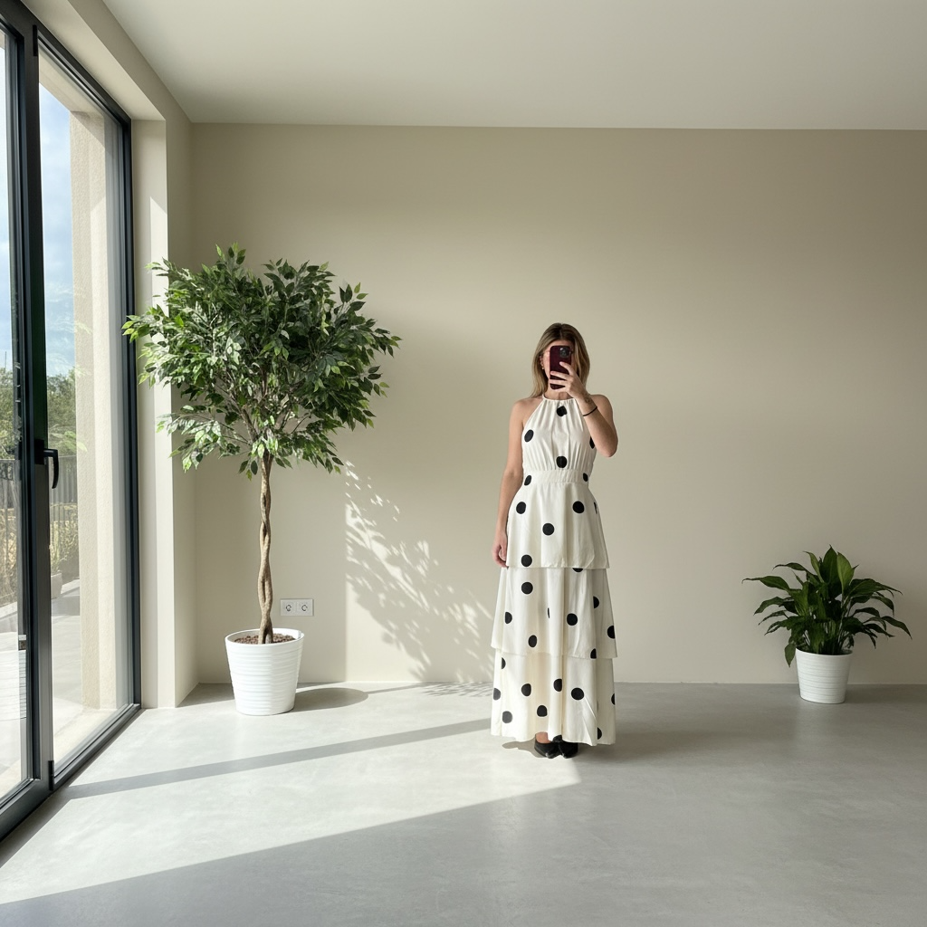 Robe Longue à Pois Noir & Blanc