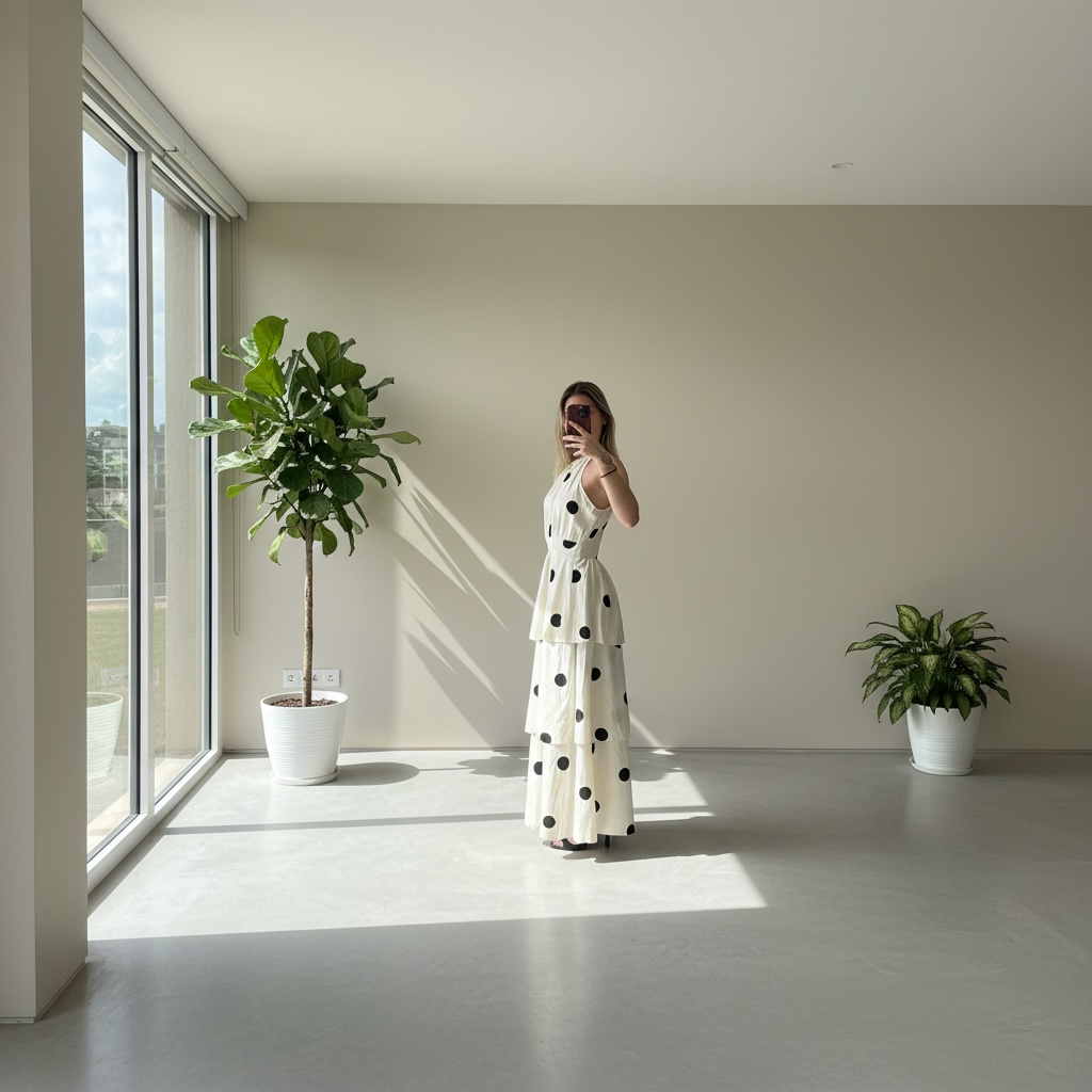 Robe Longue à Pois Noir & Blanc