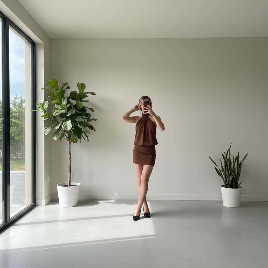 Robe courte dos nu marron
