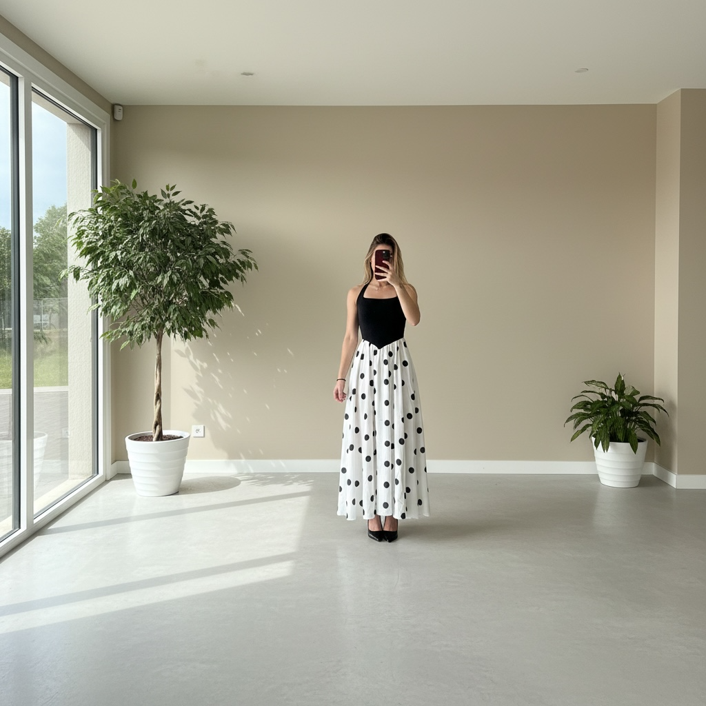 Robe Longue Bicolore à Pois